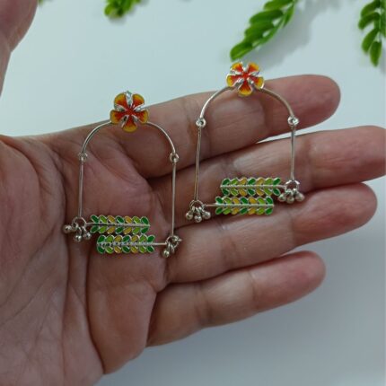 Gulmohar Flower inspired 925 silver hoop earrings