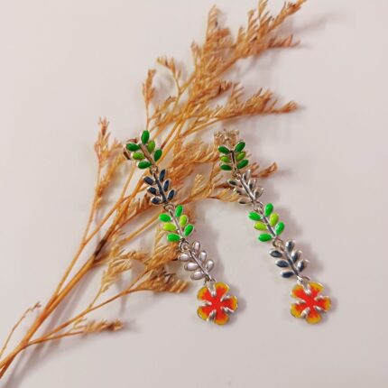 Layered Leaves 925 silver gulmohar flower dangler earrings