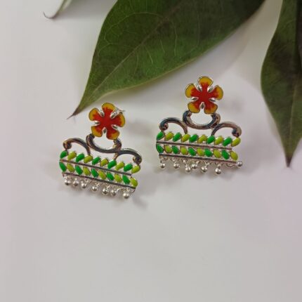 Dazzling leaves gulmohar 92.5 sterling silver dangler earrings