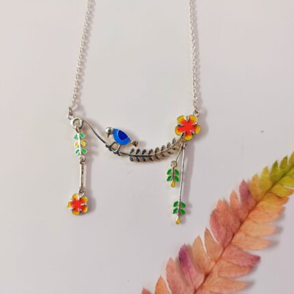 Birds & Gulmohar Flower 92.5 Sterling Silver Dangle Neckpiece