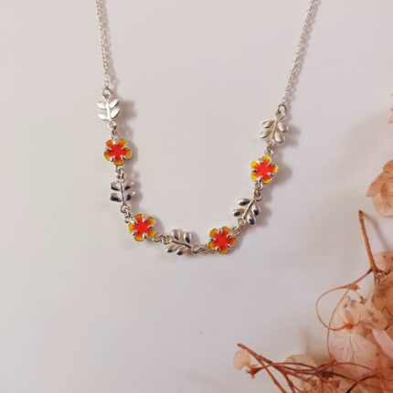 Dainty Gulmohar Flower 92.5 Sterling Silver Choker