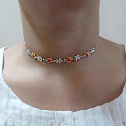 Dainty Gulmohar Flower 92.5 Sterling Silver Choker