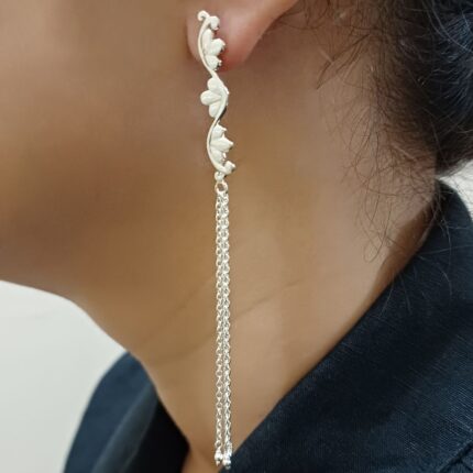 Elegant Petals 92.5 sterling silver earrings with chain tassles