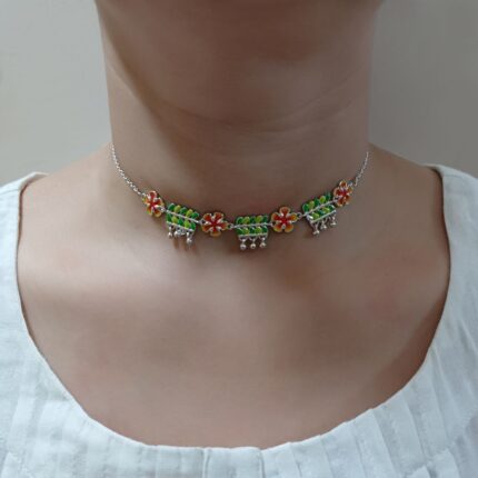 Gulmohar Flower 92.5 sterling Silver Choker